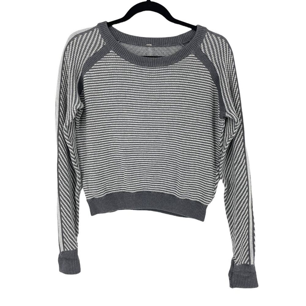 Lululemon Sweater Womens 10 Devi Crew Neck Pullover Heather Gray Striped